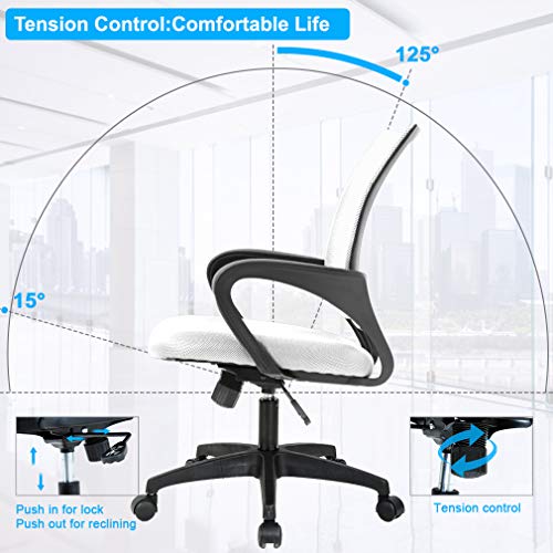 Home Office Chair Ergonomic Desk Chair Mesh Computer Chair with Lumbar Support Armrest Executive Rolling Swivel Adjustable Mid Back Task Chair for Women Adults, Black