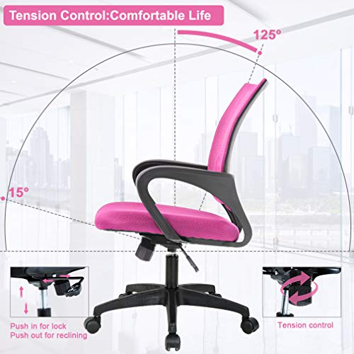 Home Office Chair Ergonomic Desk Chair Mesh Computer Chair with Lumbar Support Armrest Executive Rolling Swivel Adjustable Mid Back Task Chair for Women Adults, Black