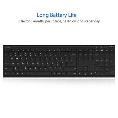 Arteck 2.4G Wireless Keyboard Stainless Steel Ultra Slim Full Size Keyboard with Numeric Keypad for Computer/Desktop/PC/Laptop/Surface/Smart TV and Windows 10/8/ 7 Built in Rechargeable Battery