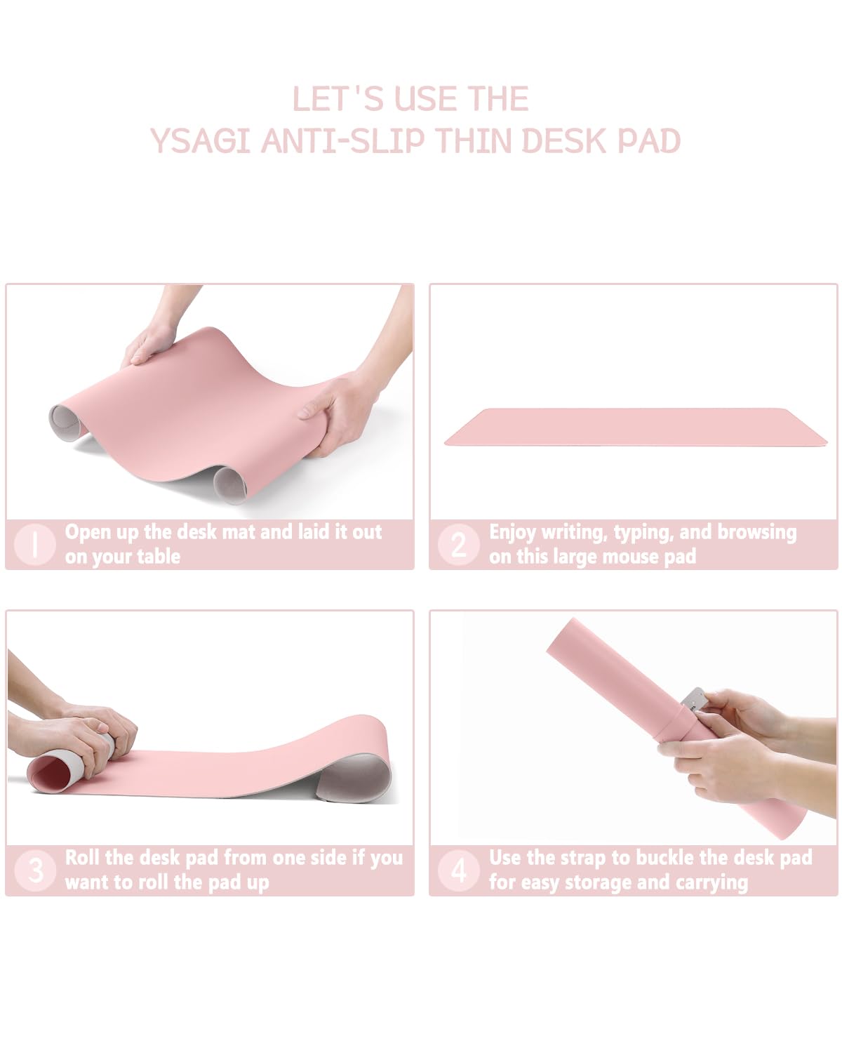 Non-Slip Desk Pad,Mouse Pad,Waterproof PVC Leather Desk Table Protector,Ultra Thin Large Desk Blotter, Easy Clean Laptop Desk Writing Mat for Office Work/Home/Decor(Pink, 23.6" x 13.7")