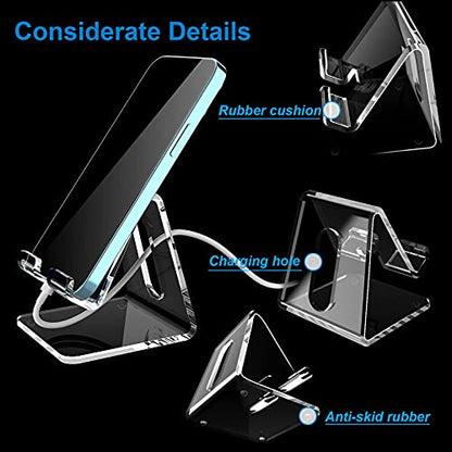 Crpich Acrylic Cell Phone Stand, Portable Clear Phone Stand for Desk, Compatible with Phone15 14 13 Pro Max Mini 12 11 Plus SE, Switch, Android Smartphone, Pad, Tablet, Desk Accessories