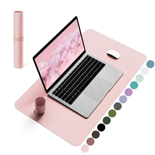 Non-Slip Desk Pad,Mouse Pad,Waterproof PVC Leather Desk Table Protector,Ultra Thin Large Desk Blotter, Easy Clean Laptop Desk Writing Mat for Office Work/Home/Decor(Pink, 23.6" x 13.7")