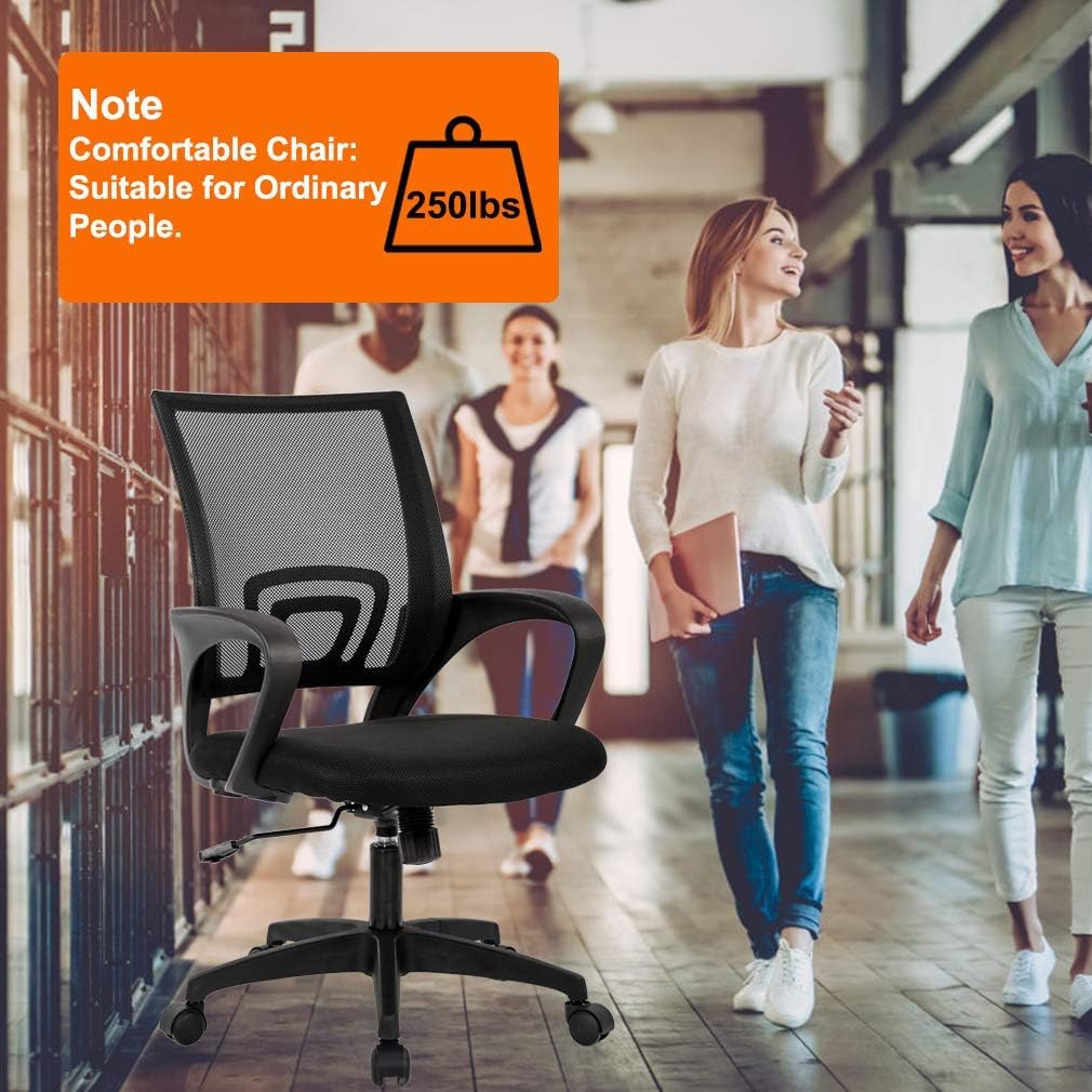 Home Office Chair Ergonomic Desk Chair Mesh Computer Chair with Lumbar Support Armrest Executive Rolling Swivel Adjustable Mid Back Task Chair for Women Adults, Black