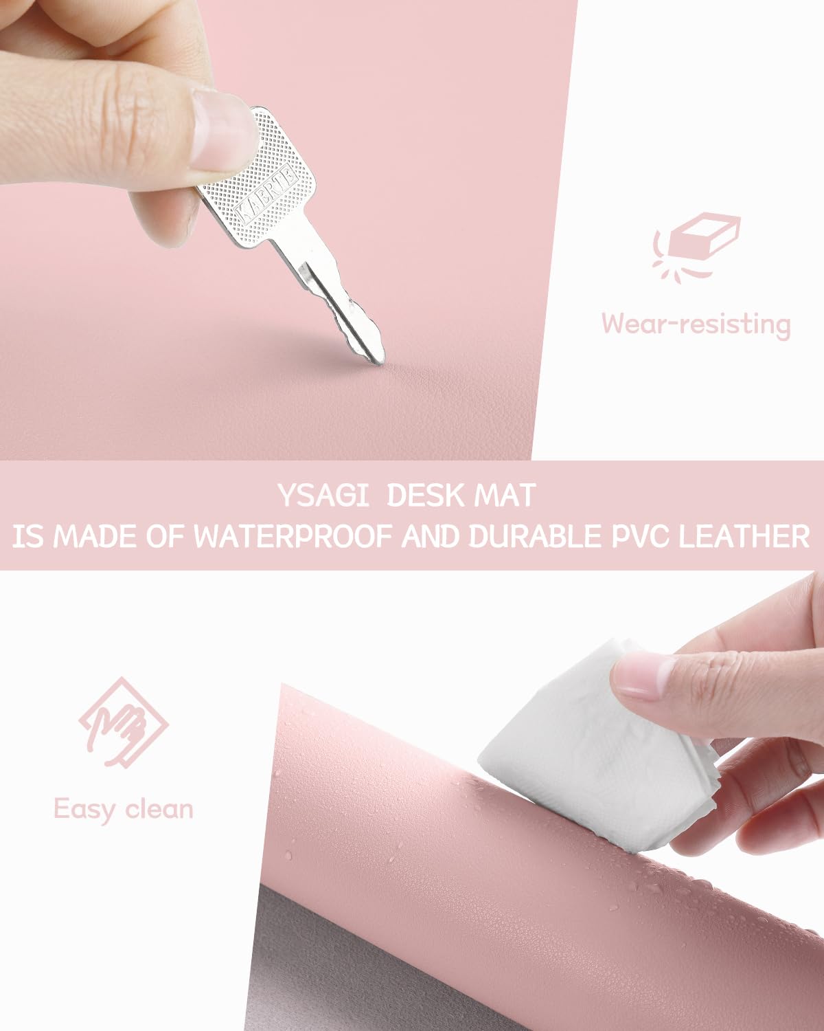 Non-Slip Desk Pad,Mouse Pad,Waterproof PVC Leather Desk Table Protector,Ultra Thin Large Desk Blotter, Easy Clean Laptop Desk Writing Mat for Office Work/Home/Decor(Pink, 23.6" x 13.7")