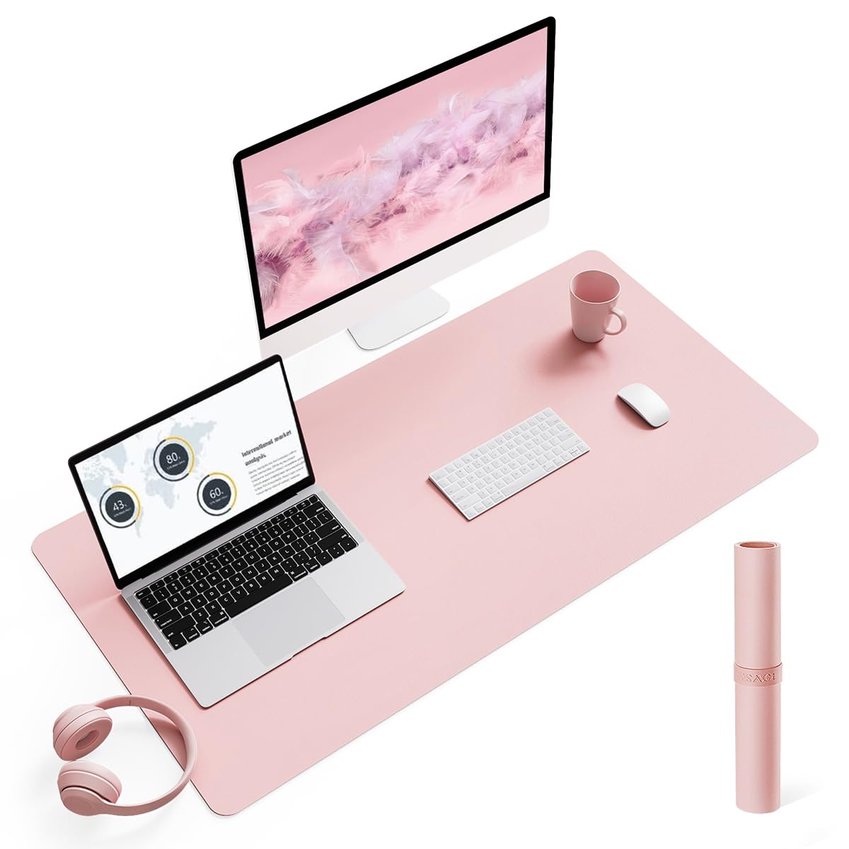 Non-Slip Desk Pad,Mouse Pad,Waterproof PVC Leather Desk Table Protector,Ultra Thin Large Desk Blotter, Easy Clean Laptop Desk Writing Mat for Office Work/Home/Decor(Pink, 23.6" x 13.7")