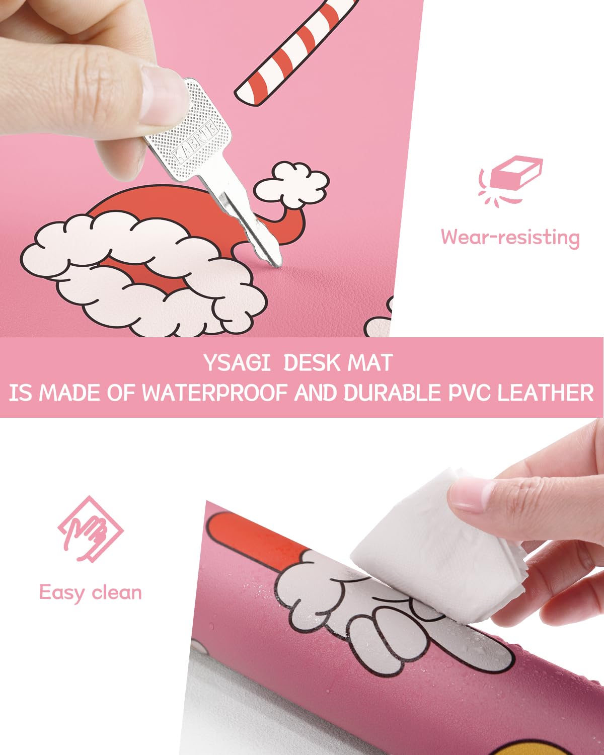 Non-Slip Desk Pad,Mouse Pad,Waterproof PVC Leather Desk Table Protector,Ultra Thin Large Desk Blotter, Easy Clean Laptop Desk Writing Mat for Office Work/Home/Decor(Pink, 23.6" x 13.7")