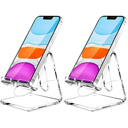 Crpich Acrylic Cell Phone Stand, Portable Clear Phone Stand for Desk, Compatible with Phone15 14 13 Pro Max Mini 12 11 Plus SE, Switch, Android Smartphone, Pad, Tablet, Desk Accessories