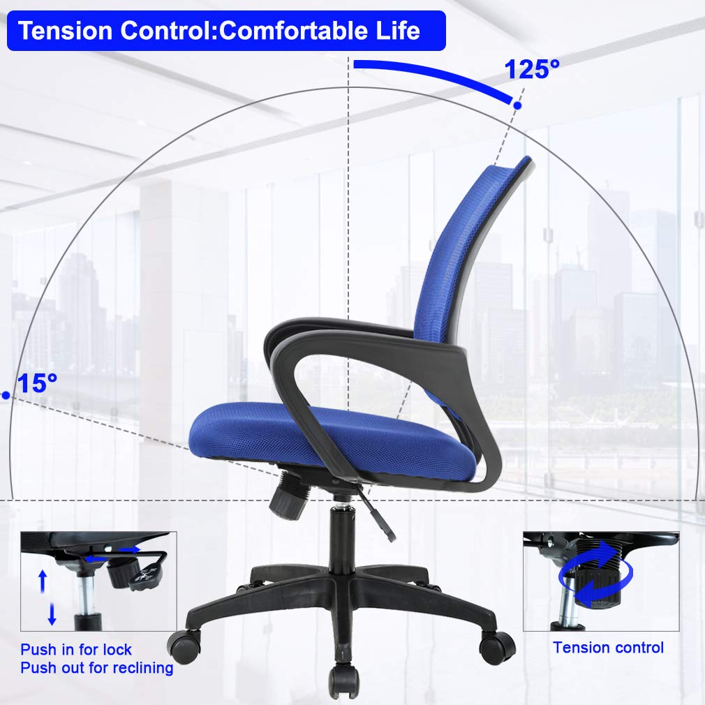 Home Office Chair Ergonomic Desk Chair Mesh Computer Chair with Lumbar Support Armrest Executive Rolling Swivel Adjustable Mid Back Task Chair for Women Adults, Black