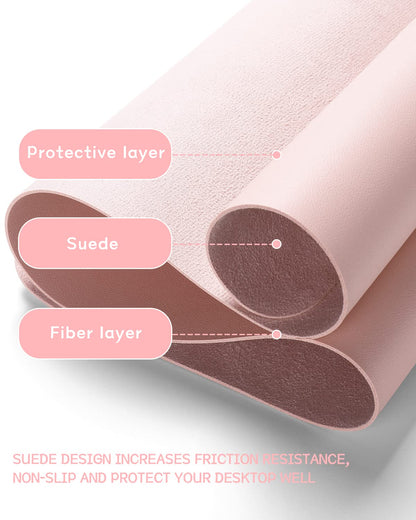 Non-Slip Desk Pad,Mouse Pad,Waterproof PVC Leather Desk Table Protector,Ultra Thin Large Desk Blotter, Easy Clean Laptop Desk Writing Mat for Office Work/Home/Decor(Pink, 23.6" x 13.7")